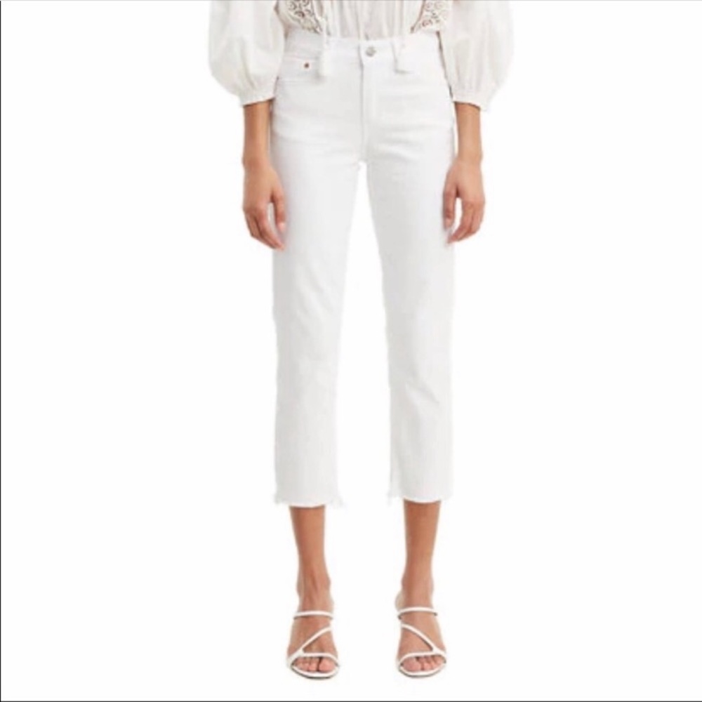 Levi's White Cropped Boyfriend Jeans